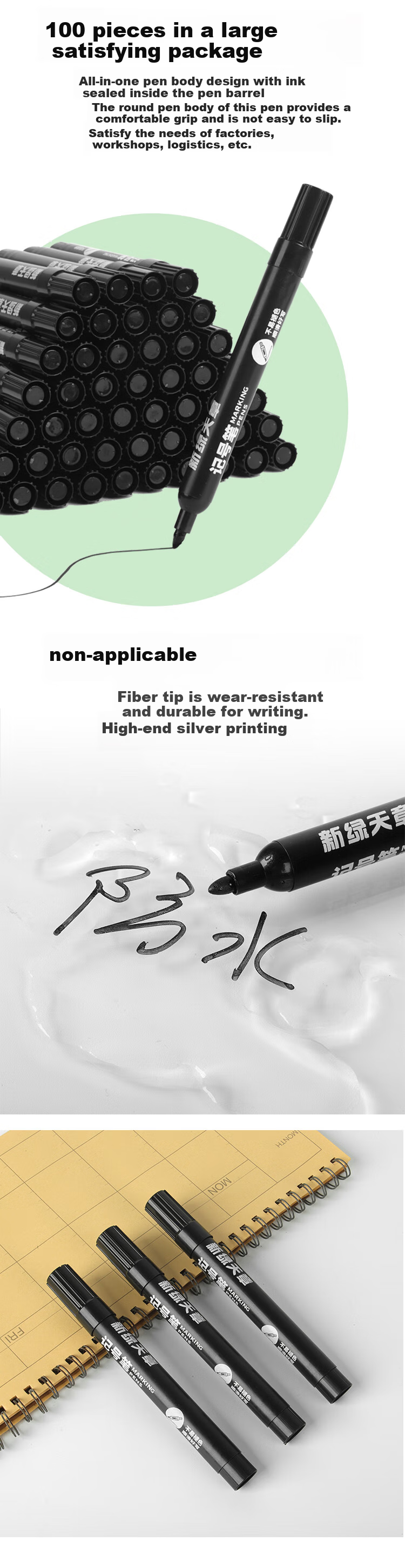 TANGO Marker Pen, Large Tip, Black, 100 Pieces, Quick-Drying, Oil-Based, Waterproof, Signature Pen, Express Delivery Package, Logistics Warehouse, Large Capacity, Thick Tip, Poster Signing, Specialized Pe 3