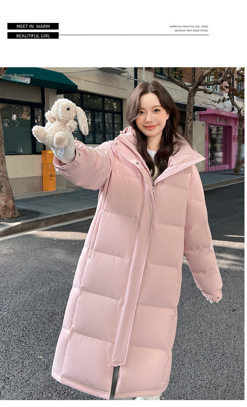Yalu Solid Color Long down Coat for Women, Winter 2026 New Style, Loose-Fitting Over-Knee Thickened Warm Couple's Mid-Length Coat for Outdoor Activities 16