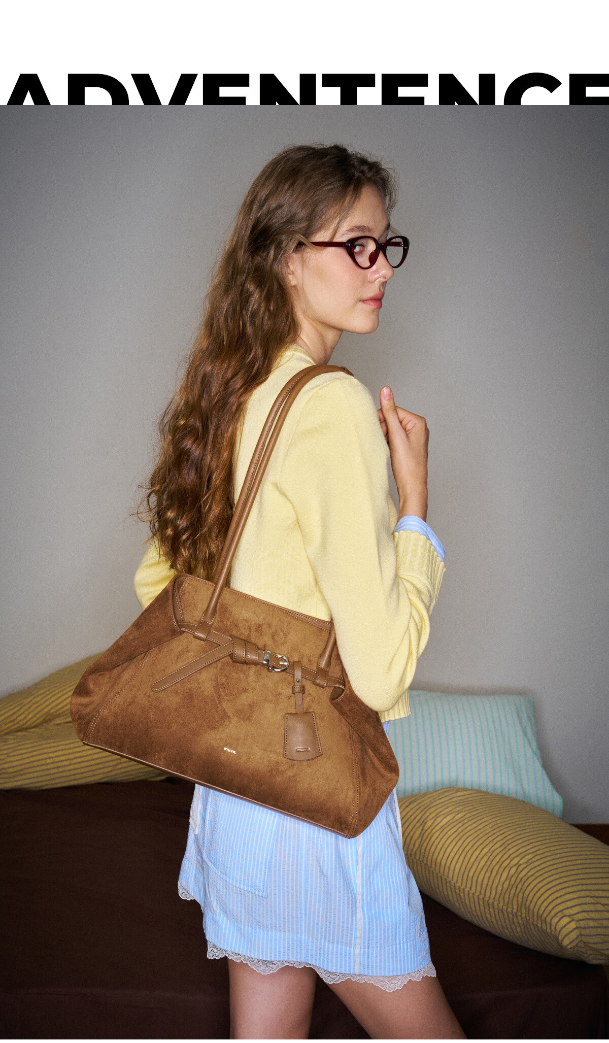 MUVA Folded Ear Large Capacity Women's Shoulder Bag New Commuter Tote Underarm Bag Caramel Brown 7