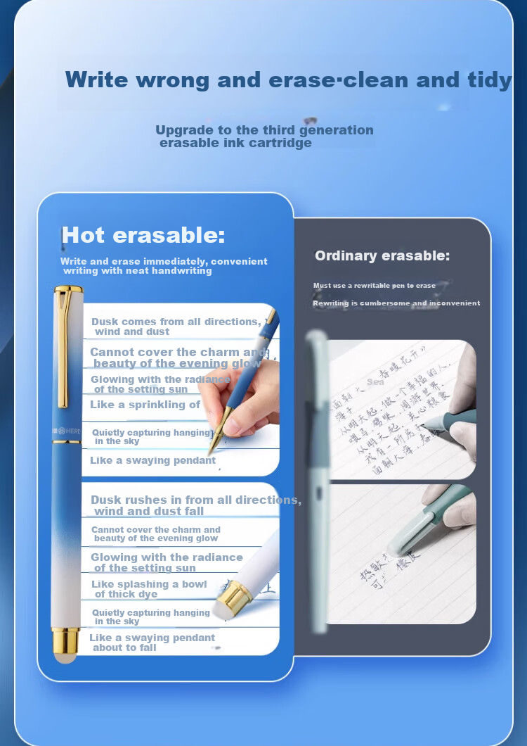 HERO Fountain Pen P302 Erasable, Third Grade Posture Correction Elementary School Student Handwriting Practice Daily Writing Ink Pen, Peach Pink, Dark Nib (With 20 Free Ink Cartridges And Pen Care Tool) 5