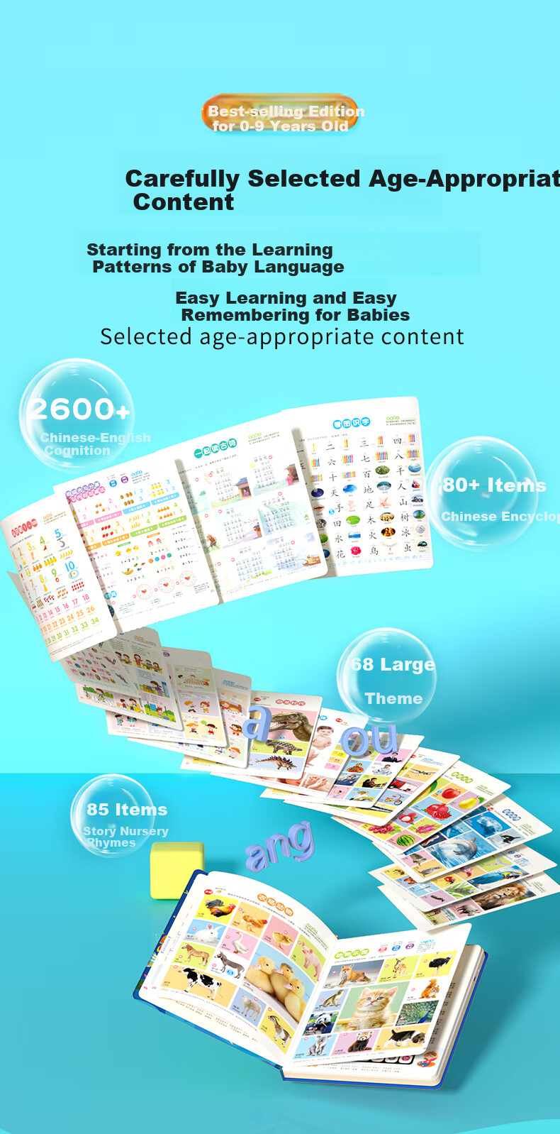 Leilang Talking Early Education Audio Book, Ages 0-9, Point-And Reading Machine, Sound Book, Children's Toy, Birthday Gift for Boys And Girls 8