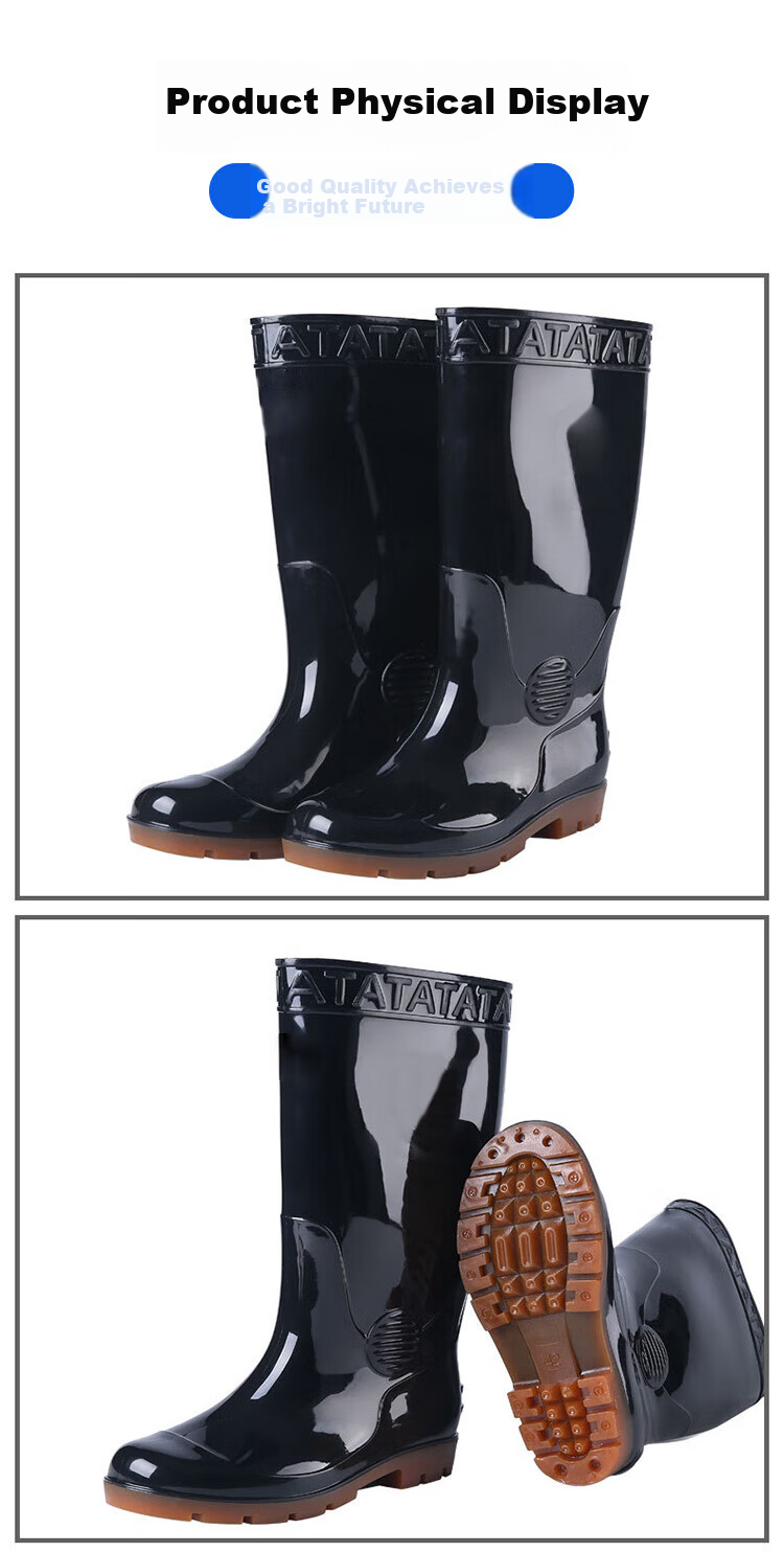 Pinzhide Thick Mid-High Rain Boots, Durable Water Boots for Rainy Days, Non-Slip Waterproof Rubber Shoes Resistant to Acid And Alkali, Black Mid-High Boots Size 39 6