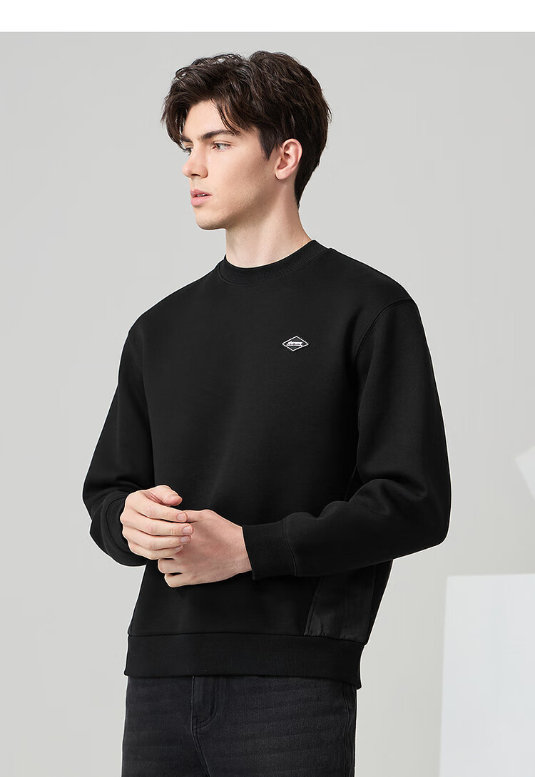 DANCING WOLVES [Shubianmian] Autumn And Winter Fashion Simple Design Round Neck Men's Sweatshirt, 001 Black, Size 175 3
