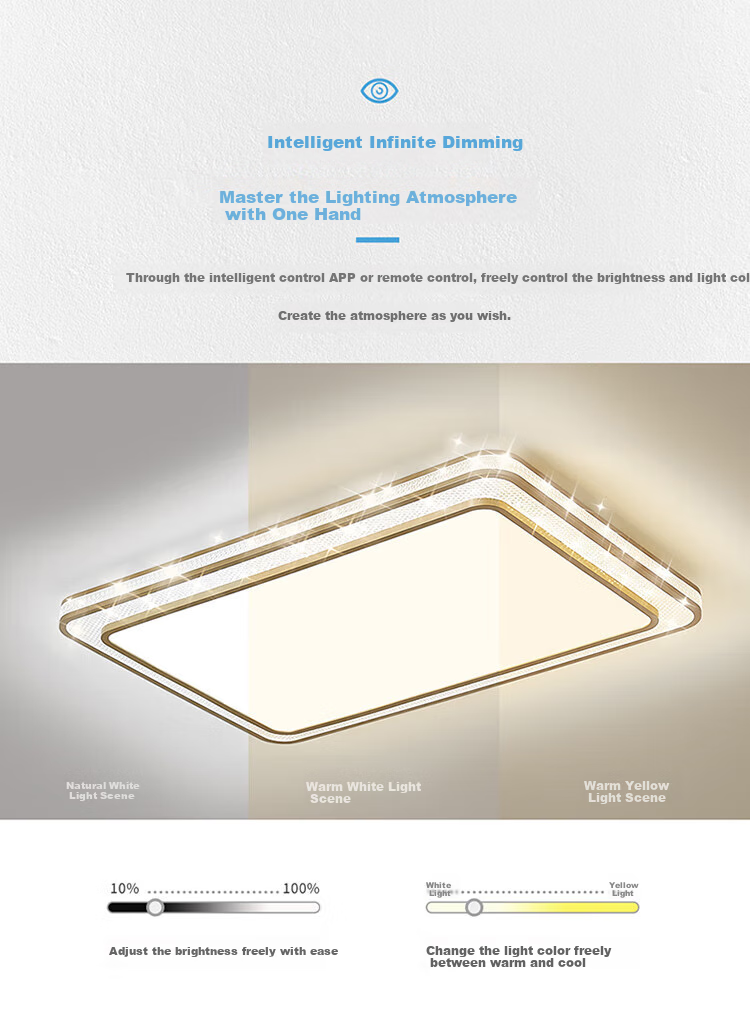 NVC LED Light Luxury Ceiling Light for Living Room And Bedroom, Full Spectrum Anti-Blue Light Smart Control Renovation Subsidy [Jinjinghong] 128W 2