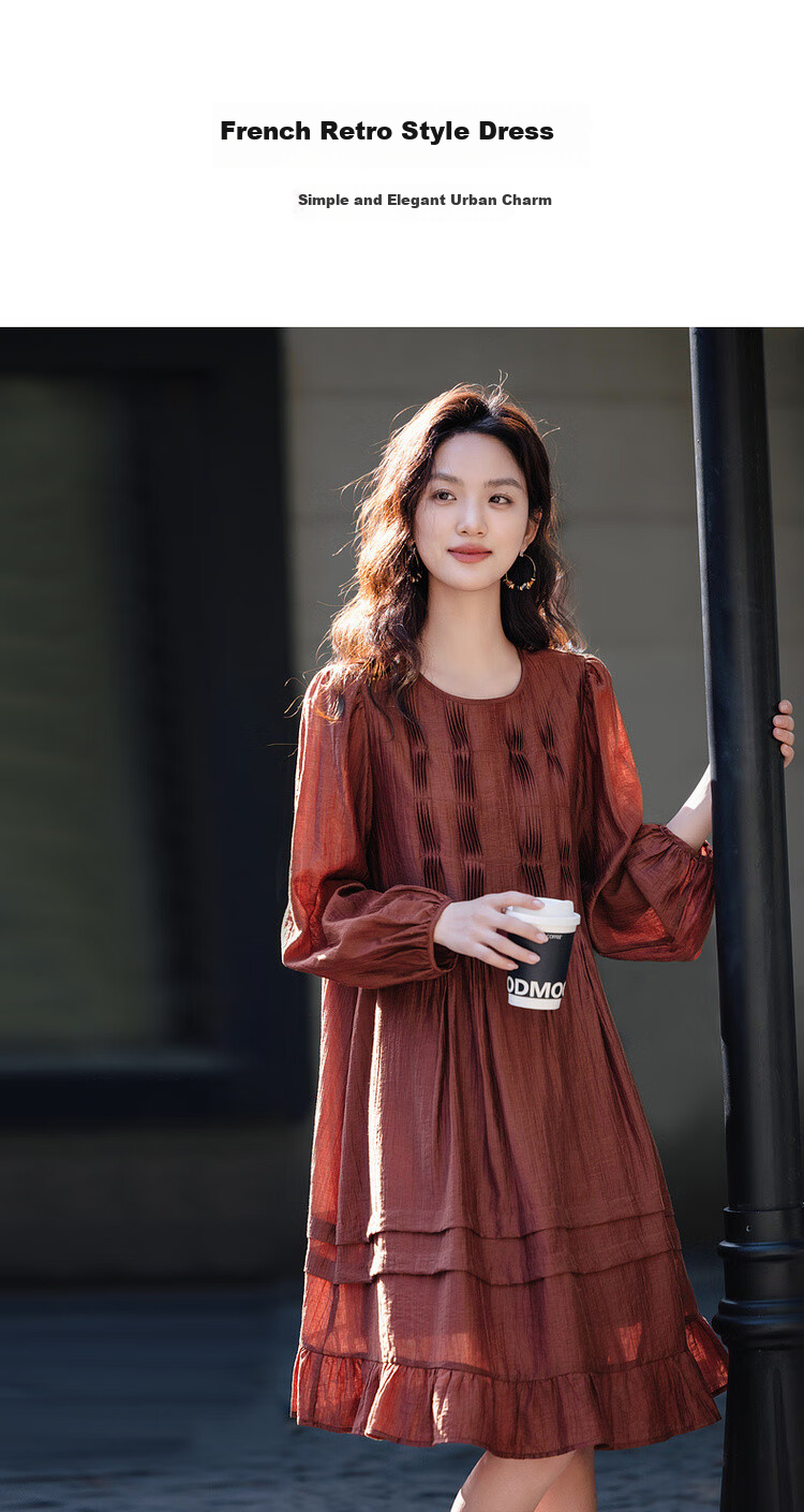 Dme [Tasha Xing Wan] Spring Silky Lyocell Tea Break Dress, Elegant Accordion Pleated Lace Dress 2