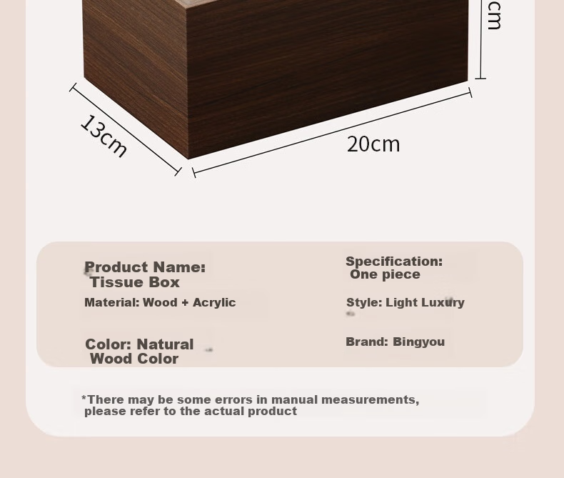 Bingyou Wooden Tissue Box, Paper Towel Holder, Dual-Use for Living Room And Office, Large Capacity Storage Organizer 25