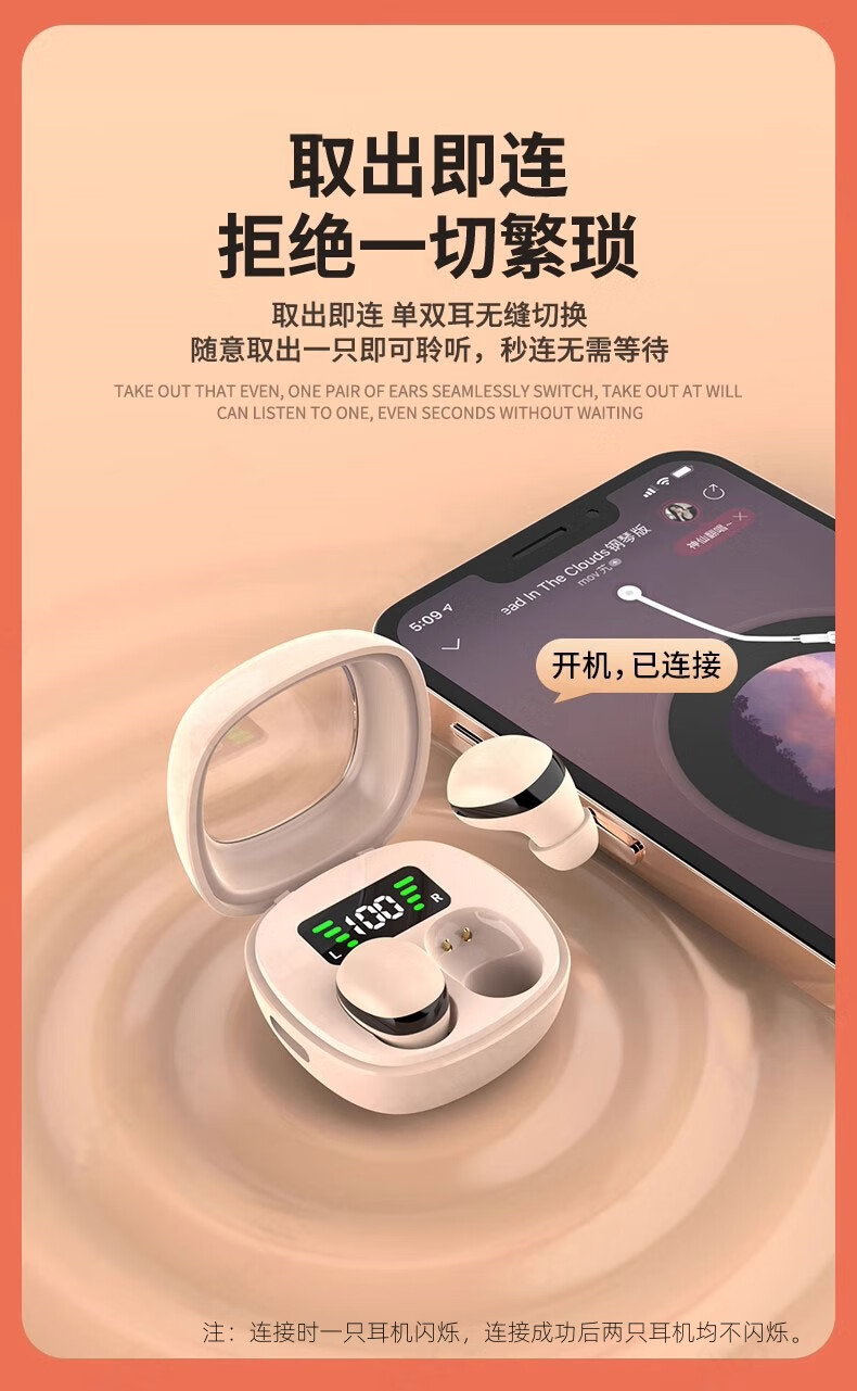 Yinwangsi High-Quality Mini Bluetooth Earbuds Invisible Hidden Work Earphones Ultra-Compact In-Ear Non-2mm Compatible with Apple iPhone 1