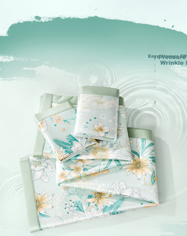 FUANNA Qingge Ice Silk Cooling Mat, Cool-Feeling Printed Soft Mat, Double Size, Three-Piece Set, Green 1.8*2 Meters [Washable] 11