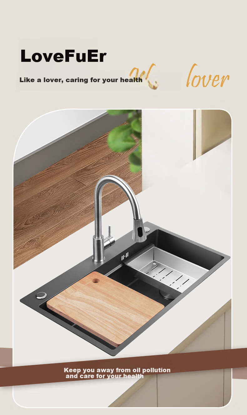 Aifuer, Oulin Large Single Sink Kitchen Sink Vegetable Washing Basin Stainless Steel Dishwashing Sink Nano 3mm Handmade Sink 881 3