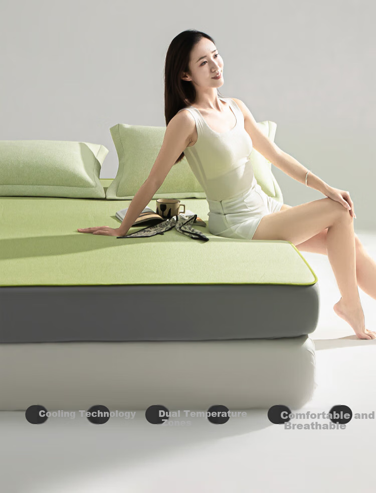 AiSleep Dual Temperature Sensing Zoned Class A Cool Silk Mat Double Size Three-Piece Set 180*200cm Qingyan Machine Washable Gift for Parents 2