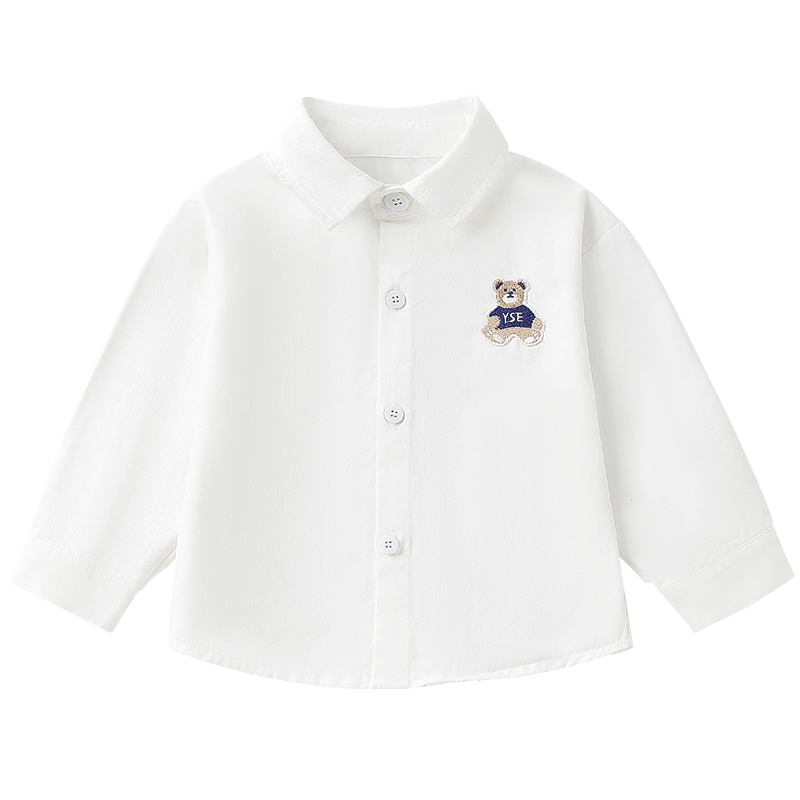 Yishuang'er Children's Shirt Spring and Autumn Boys' Polo Collar 100% Cotton Long Sleeve Baby Shirt White 110