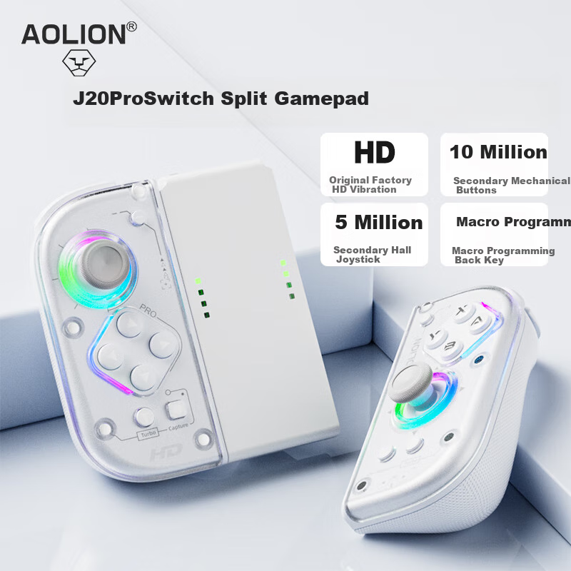 Aolion, J20Pro Joy-Con Detachable Controller for Nintendo Switch, NS2 Wireless Bluetooth Macro Programming Pokemon Mario Party Left And Right Gamepad