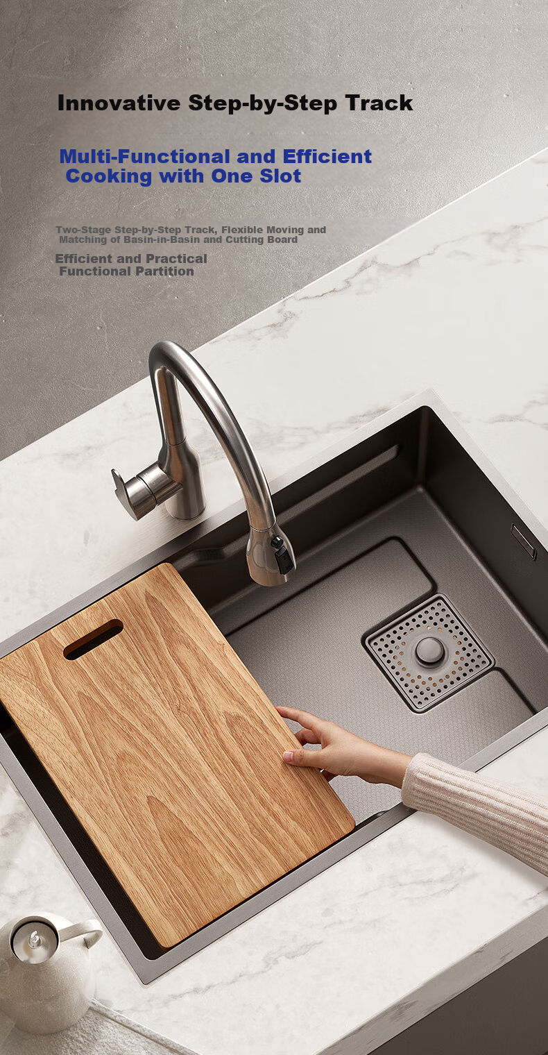 JOMOO Stainless Steel Embossed Filter Strainer Narrow-Edge Double-Sink Large Single Sink Kitchen Vegetable Washing Basin 75*43 Pull-Out Faucet 02373 6