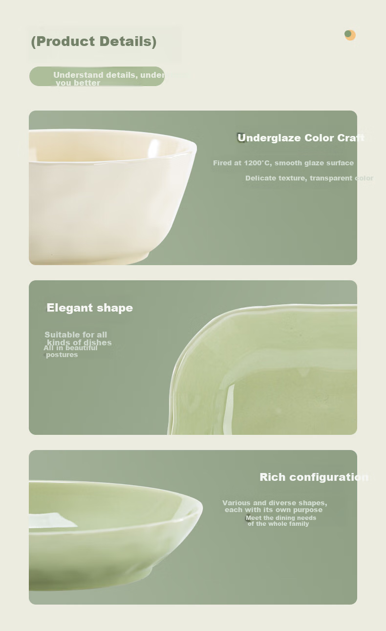 KANGQIN Cream-Colored Bowl And Plate Set, Home Use Underglaze Color High-Value Housewarming Tableware, 4-Person Dining Upgrade Gift Box for Mid-Autumn Festival 18