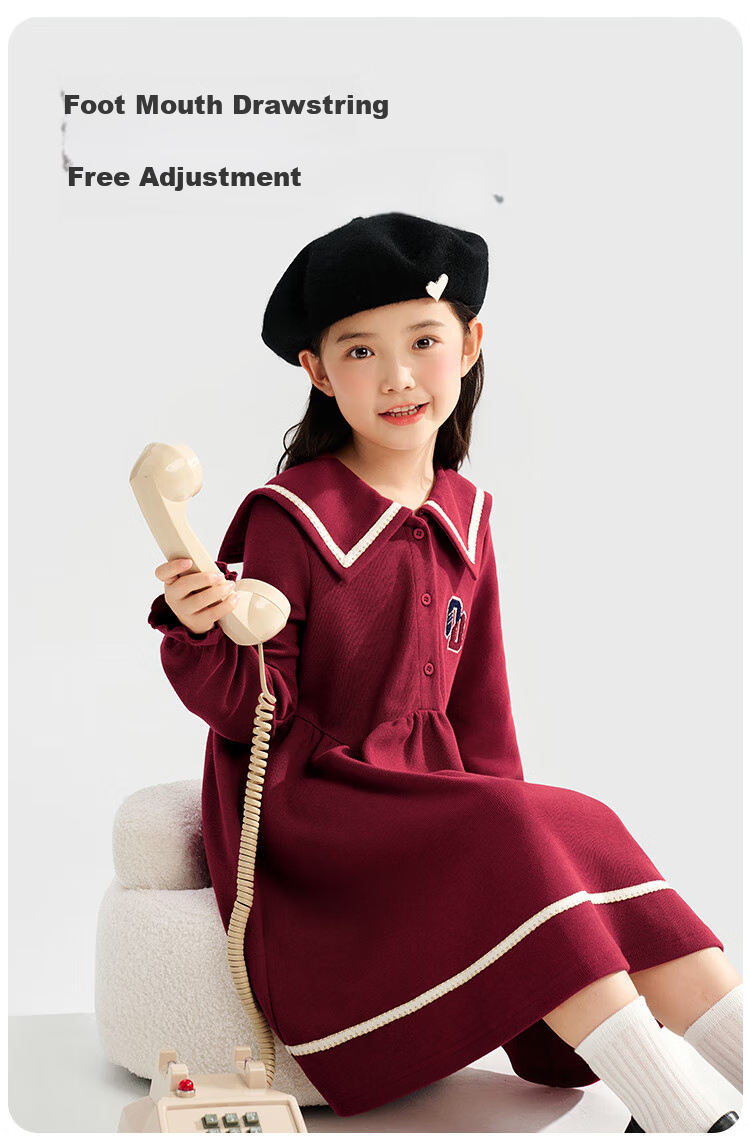 QQ DUCK Girls' Dress, Children's Preppy Style Holiday Outfit, Student JK Navy Dress, Big Kids' Clothing 4