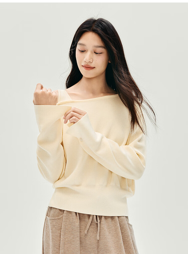 Semir Women's Winter Short Knit Sweater 2025 Off-Shoulder Split Design Top 10A725107002 5