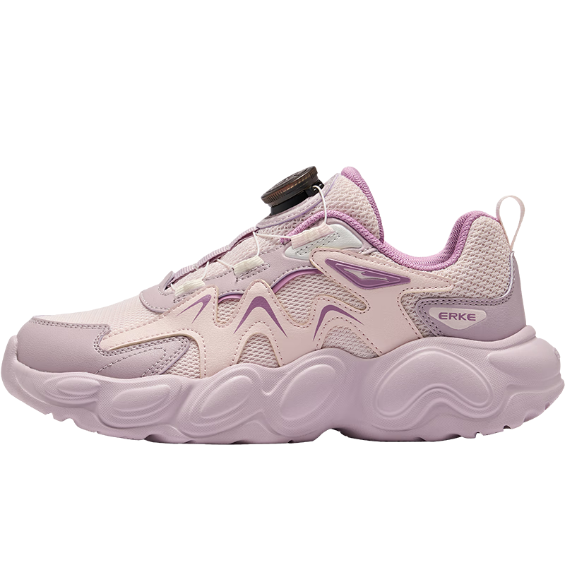 ERKE Kids Unisex Sports Shoes Breathable Mesh Casual Sneakers Light Pink/Pale Iris Purple Size 33