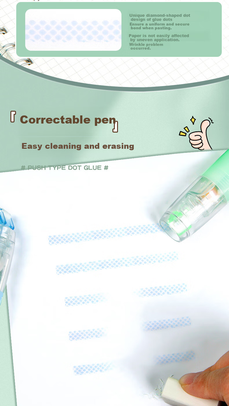 CHANGLi Push-Button Dot Glue Correction Tape High-Adhesive Student-Specific Error Correction Sticky Dots Double-Sided Transparent Tape Children's Craft Glue Pen Sticker Journal Tape Stationery 6