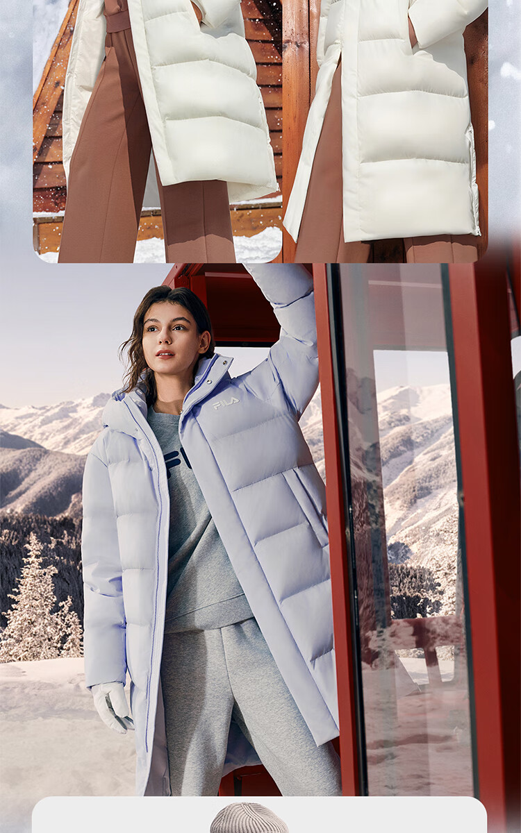 FILAFILA Official RGB Long Down Jacket 2025 Winter Couples Hooded Cold-Resistant Warm Coat 2