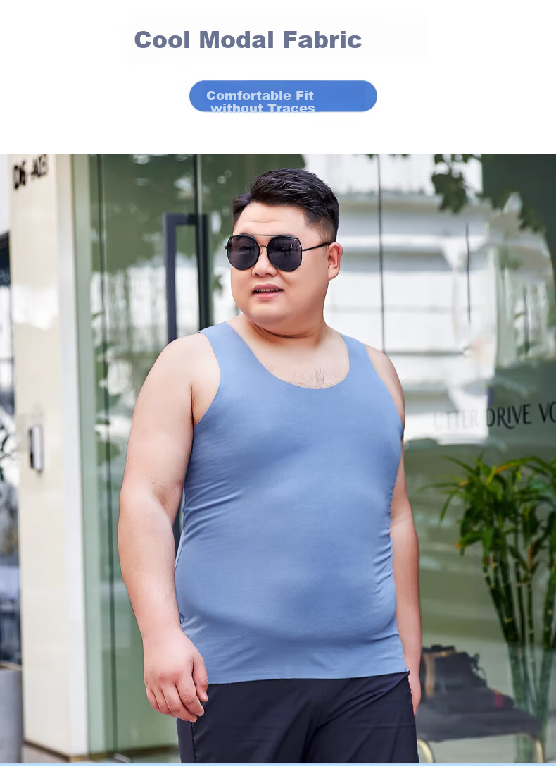 LangSha 2-Pack Large Size Undershirt for Men, Thin Style, Cuttable, 7A Antibacterial Seamless Ice Silk Vest, Modal Cool-Feeling Undershirt 8