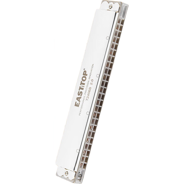 EAST TOP 24-Hole Polyphonic Harmonica with Silver Cover T2406S, 2.0 Advanced Adult Performance, Suitable for Children, Students And Beginners