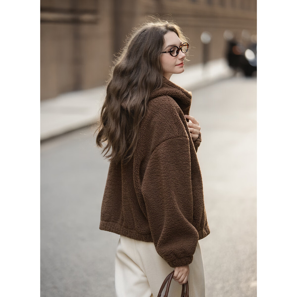 TonLion 2025 Winter Women's Hooded Short Faux Shearling Jacket with Left Chest Detail