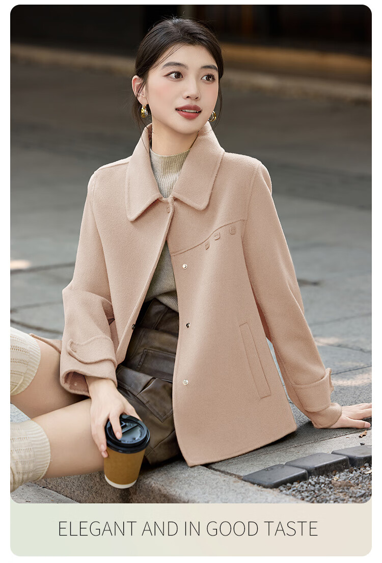 LOUISYAO Minimalist 100% Wool Short Coat 25 Winter New Fashion Slim Double-Sided Woolen Jacket Women Khaki Green M 4