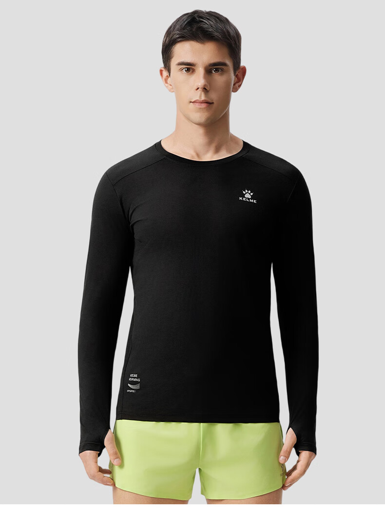 KELME 2025 Spring Cotton-Feel Quick-Dry Long Sleeve Sports T-Shirt Running Football Training Long Sleeve Sportswear Agate Black 2XL 7