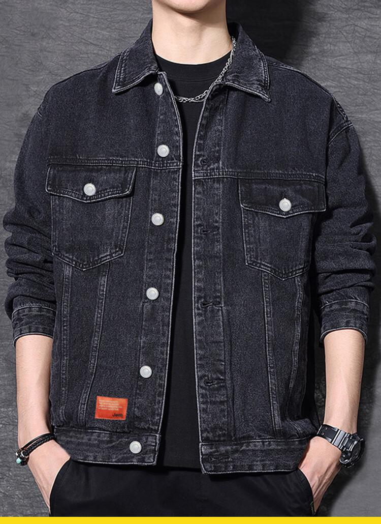 JEEP Men's Denim Jacket Autumn Winter Workwear Black Casual Shirt Blue L 2