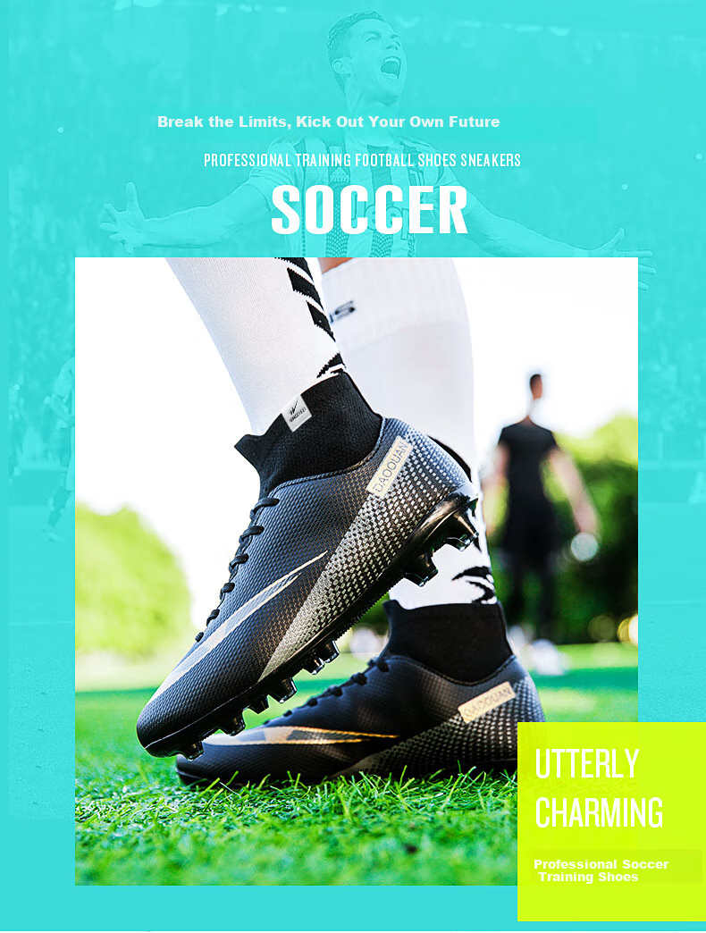Double Star Bate Men's Football Shoes Adult Grass Long Studs FG Wear-Resistant Artificial Turf Leather Competition Blue Training Shoes Men 2