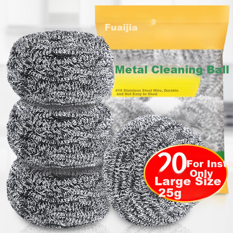 Fuaijia Steel Wool Scrubber, 20 Extra Large 25g Pot Brush Cleaning Balls, Low Shedding Dish Scrubber Sponge, Cleaning Brush, Pot Cleaning Brush