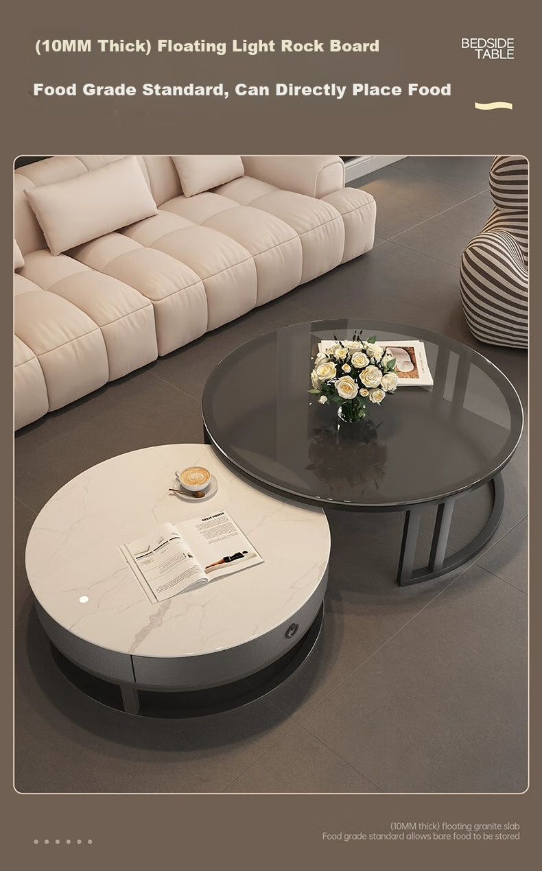 Qianxihuafu Coffee Table, Living Room Luxury High-End Feel, 2026 New Model, Rock Slab Coffee Table, Small Apartment Home Use, Gray 60cm, White 80cm, White 7