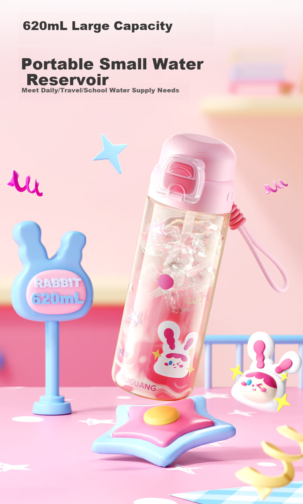 Fuguang Children's Water Bottle, PPSU Material, Elementary School Summer Dual-Use Straw Cup, Kindergarten And Pregnant Women Plastic Cup, 620ml 8