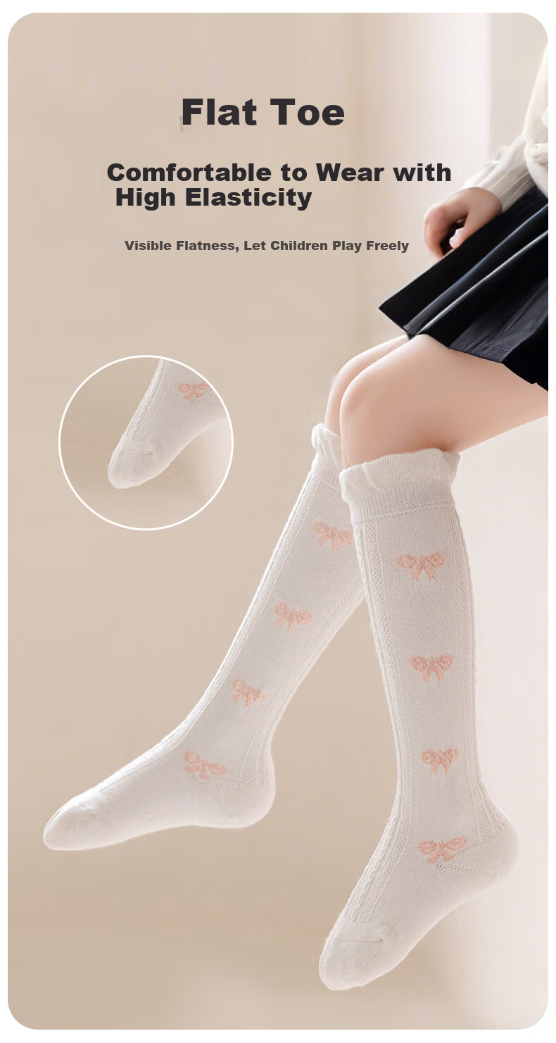 Aibaoshi Girls' Socks, Spring And Summer Style, Tights, Children's Lolita Long Tube Mesh Socks, Size M, Bow Tie T137 5