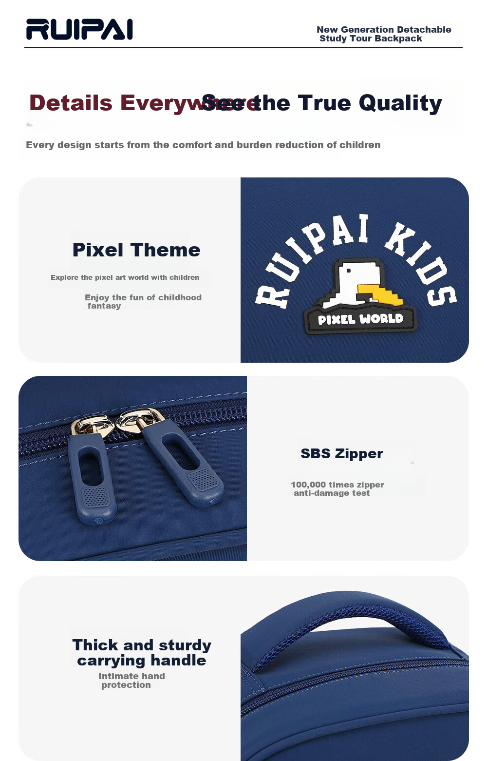 RUiPAi Backpack for Primary School Students, Boys And Girls, Lightweight, Spine-Protecting, Detachable, for Grades 1-3 Antibacterial And Water-Resistant 23