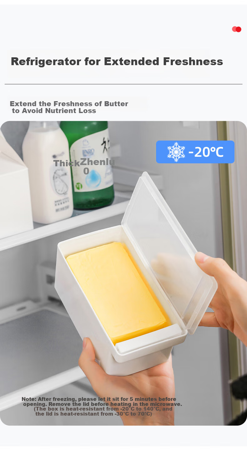 Baijie Butter Container, Storage Box with Lid, Refrigerator Organizer, Cheese Cutter, Large Size 8