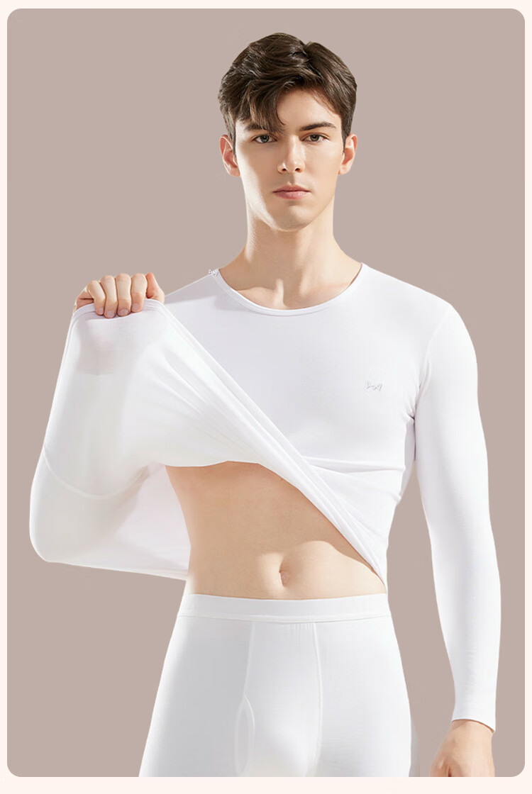 MiiOW Modal Thermal Underwear Men Ultra-thin High Elasticity Autumn Round Neck Long Sleeve Base Layer Top Warm Shirt Dark Gray 11