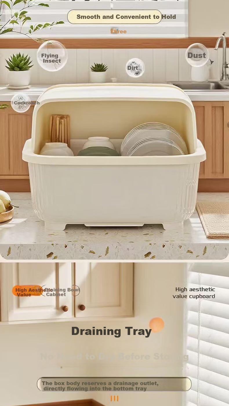 Bainianzhenghe Bowl And Chopstick Storage Box, Draining Bowl Rack, Dish Storage Shelf, Kitchen Bowl Cabinet with Lid, Large Bowl And Plate Storage Container 5
