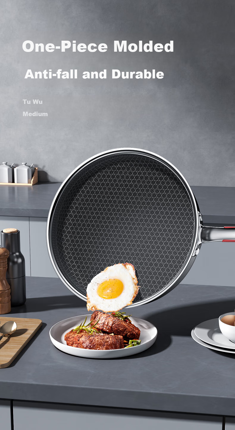 KBH Flagship S Model 316L Stainless Steel Flat Bottom Pan Honeycomb Non-Stick Pan for Home Use, Steak Frying, Pancake Cooking, Egg Frying, Compatible with Induction Cooker 8
