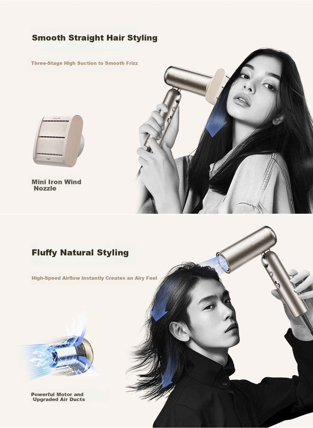 Zhuimi ZMD Hair Dryer Pocket Portable Folding Mini High-Speed Stylist Hair Dryer P10 Negative Ion Hair Protection Blower Titanium Gold AHD51 4