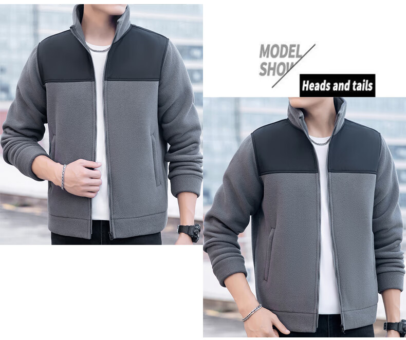 TUCANO Men's Stand Collar Fleece Jacket Autumn Winter Outdoor Warm Fleece Liner Green L 2