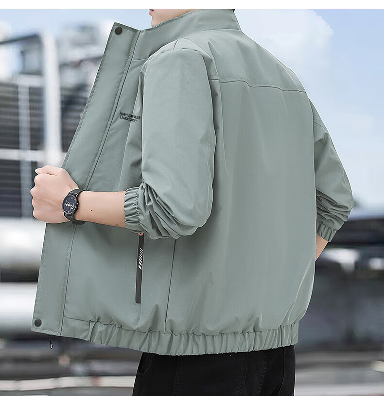Jeanswest Men's Outdoor Sports Jacket Spring Autumn Coat Winter Trendy Simple Fashion Stand Collar Waterproof Casual Loose Top Dark Gray 2XL 7