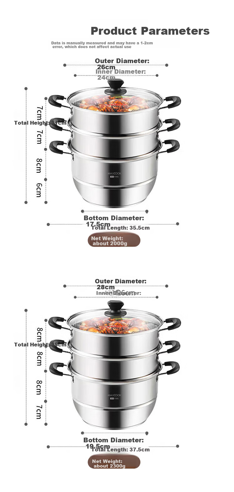 MAXCOOK 304 Stainless Steel Steamer Pot 32CM Three-Layer Composite Bottom Compatible with Gas And Induction Stoves 2