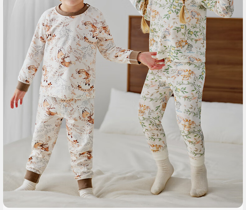 OUYUN Baby Kids Pajamas Boys Girls Spring Autumn Homewear Warm Thermal Underwear Set Moonlight Riddle 150 10