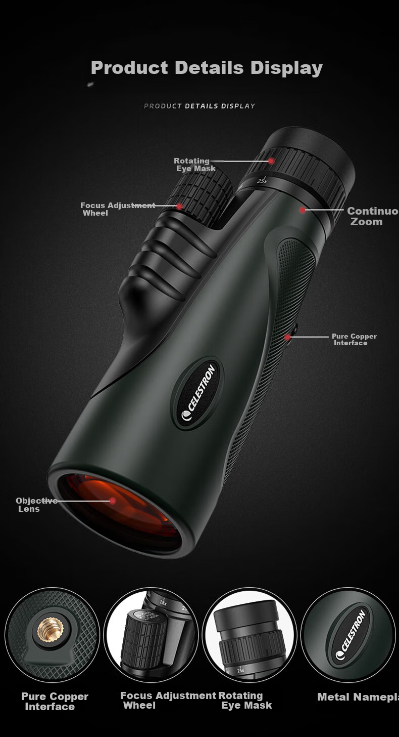 Celestron Kids 6-12x25 Zoom High-Definition Portable Monocular Telescope White Children's Birthday Gift 8
