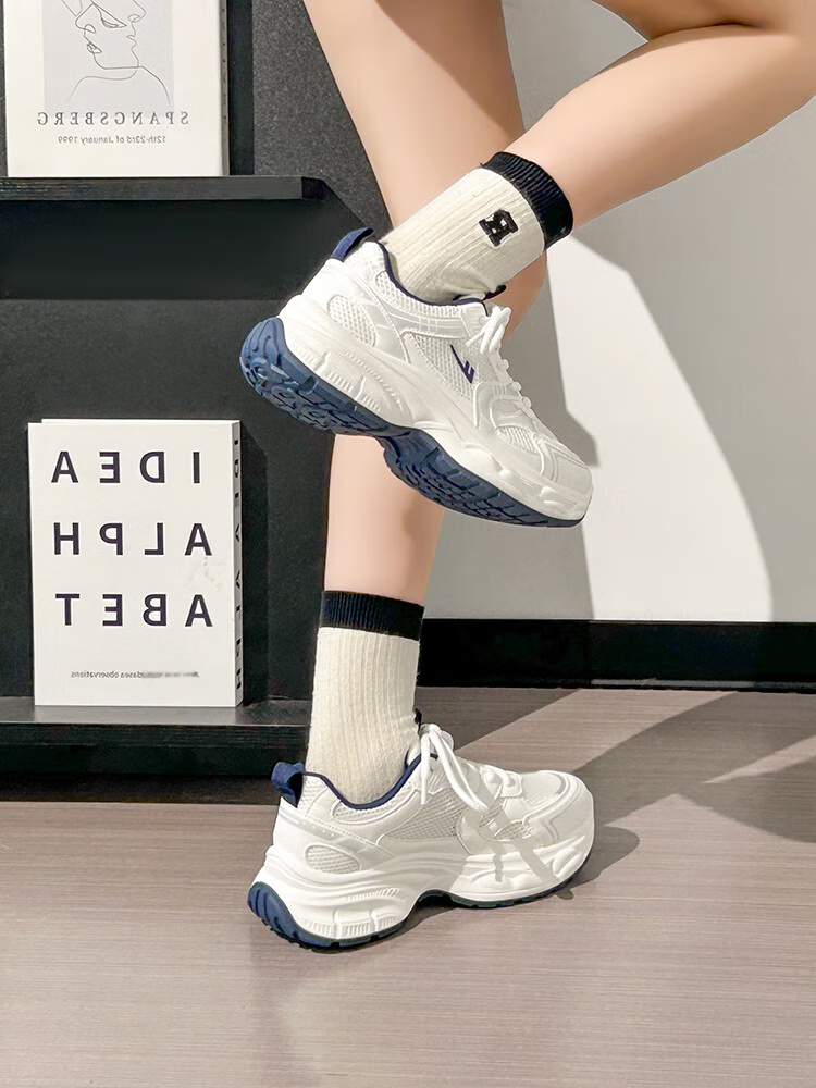Warrior Women's Sports Shoes Autumn Casual Korean Style Breathable Haze Blue Dad Sneakers White Dark Blue Size 39 6