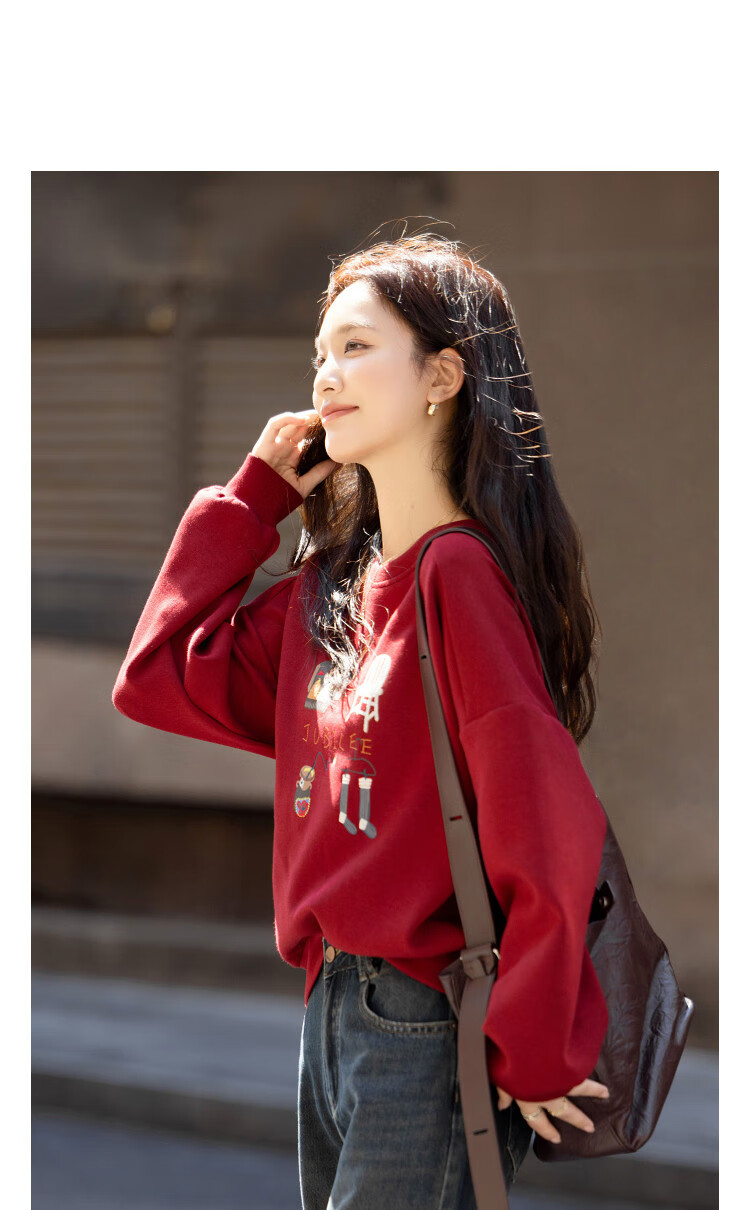 Demana 350G Brushed Air Layer Winter Warm Korean Style Embroidered Long Sleeve Loose Sweatshirt for Women 1