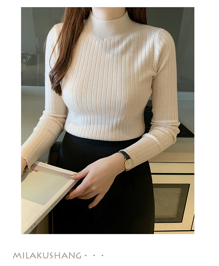 GRACEWELL Women's Knit Sweater Autumn Winter Elegant Half Turtleneck 2025 New Slim Fit Basic T-Shirt Top 12