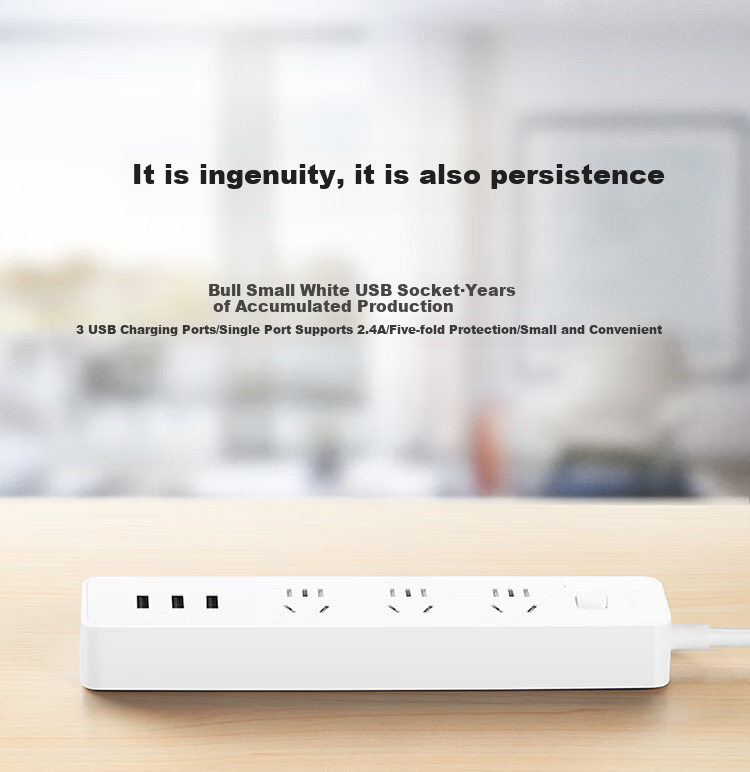 BULL BULL White USB Socket/power Strip/outlet Strip GNV-UUN153, 3 USB Ports, 6 Outlets, Total Length 3 Meters, Master Switch 1