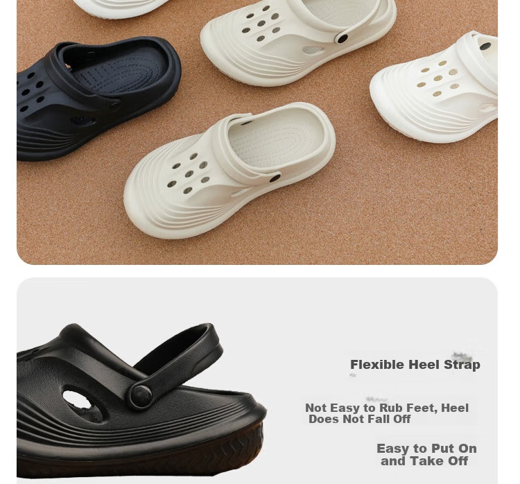 Huameijianbu Plain Color Men's Perforated Slippers, Indoor And Outdoor Wear, Shock-Absorbing, Non-Slip, Beach Sandals, HL2434, Off-White, Size 42-43 14
